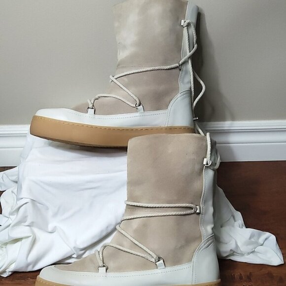 ZARA Split Suede Leather Lace up boots sz 41 Beige White sz 10 US - Picture 4 of 13